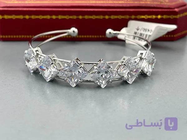 دستبند کریستال نقره ای لوزی فری سایز — تصویر 1