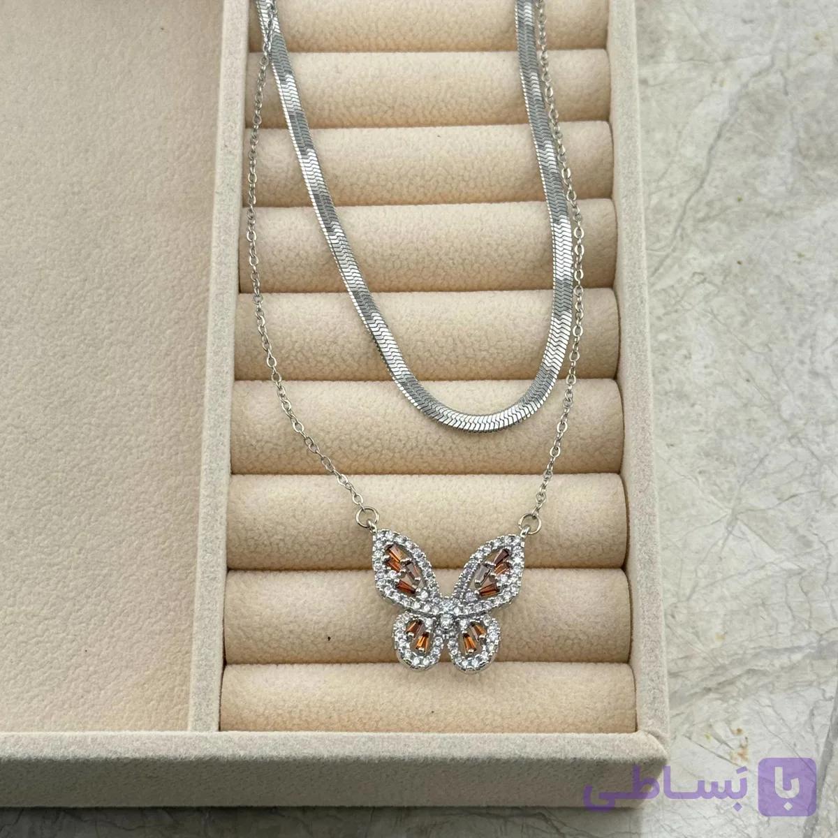 گردنبند دولاین زنانه طرح پروانه — تصویر 1