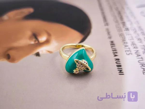انگشتر سبز قلبی میناکاری شده کد 11143 — تصویر 1