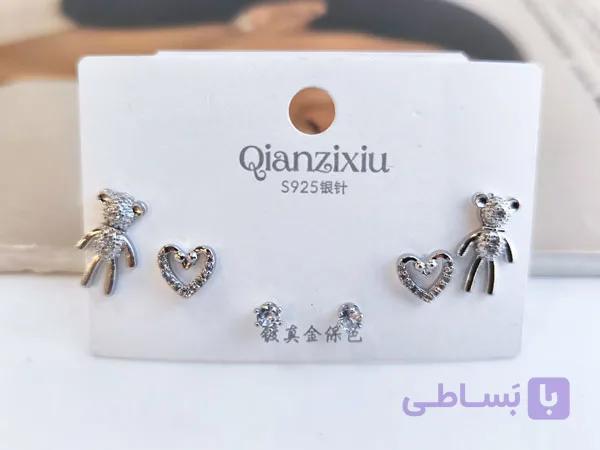 پک گوشواره فانتزی استیل نقره ای کد 10781 — تصویر 1