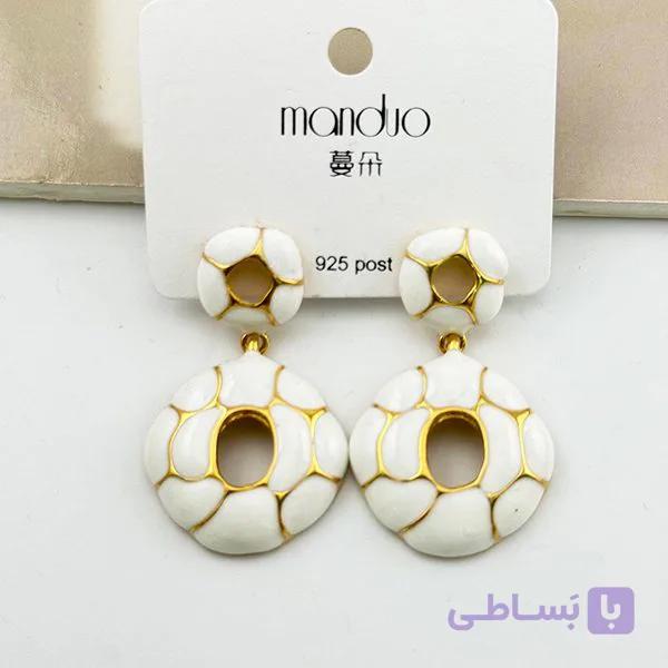 گوشواره دایره‌ای طرح سنگ سفید و طلایی — تصویر 1