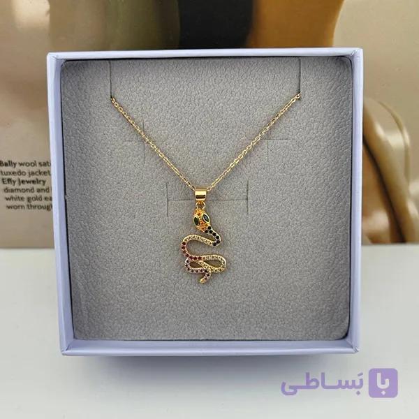 گردنبند طلایی طرح مار با نگین‌کاری — تصویر 1