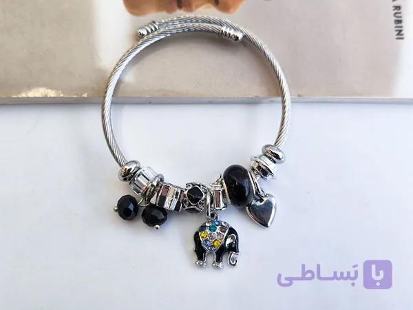 دستبند فیل نگینی مشکی پاندورا دخترانه کد 10653 — تصویر 1