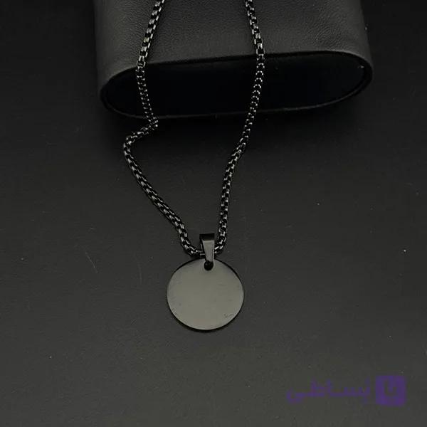 گردنبند پلاک گرد ساده مشکی — تصویر 1