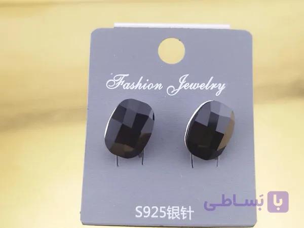گوشواره دخترانه شیک سنگ مشکی — تصویر 1