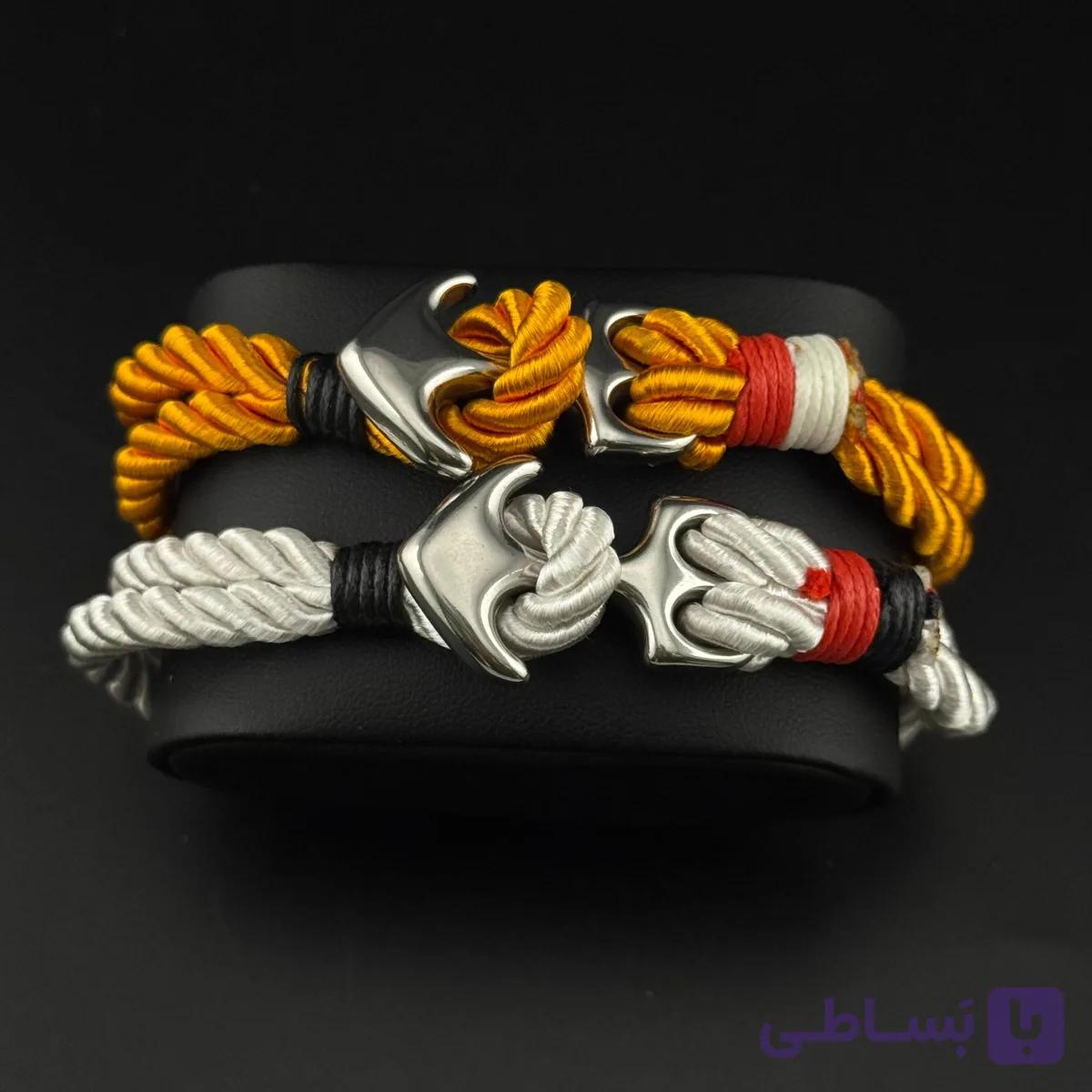 دستبند طنابی طرح لنگر (Anchor) | رنگ‌های تابستانی (سفید و زرد خردلی) — تصویر 1