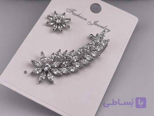گوشواره کراس طرح گل نگینی — تصویر 1