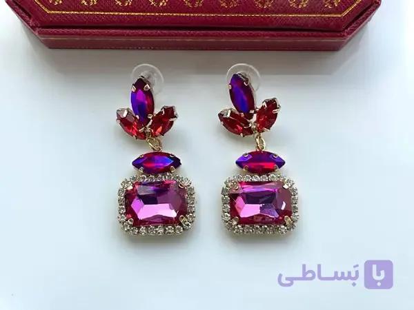 گوشواره کریستالی سوراوسکی صورتی — تصویر 1