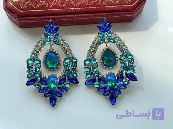 گوشواره سنگ های کریستالی رنگی — تصویر 1
