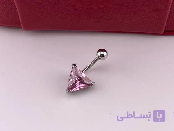 پیرسینگ ناف مثلثی نگین صورتی — تصویر 1