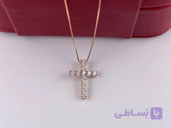 گردنبند ژوپینگ فول نگین طرح صلیب — تصویر 1