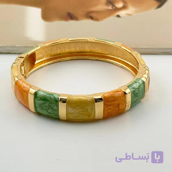 دستبند میناکاری پهن سبز و نارنجی — تصویر 1