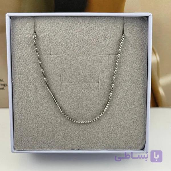 گردنبند بافت کبریتی نقره‌ای براق — تصویر 1