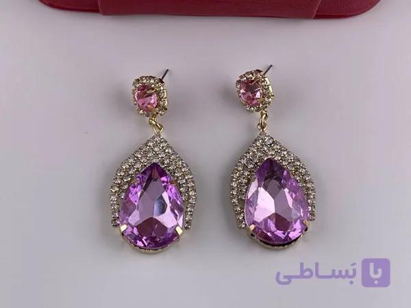 گوشواره دورنگین با کریستال اشکی — تصویر 1