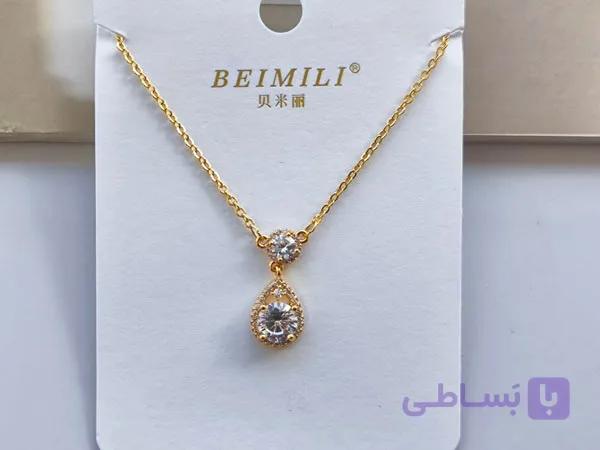 گردنبند اشکی نگین دار طلایی کد 10422 — تصویر 1