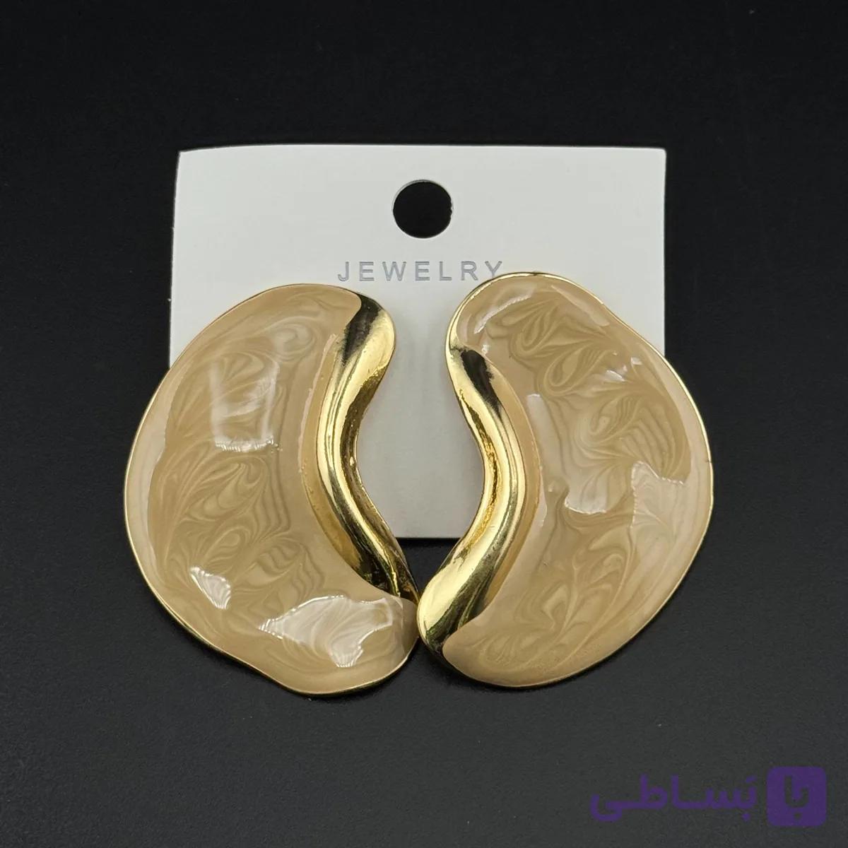 گوشواره میخی رزینی بژ مرمری — تصویر 1