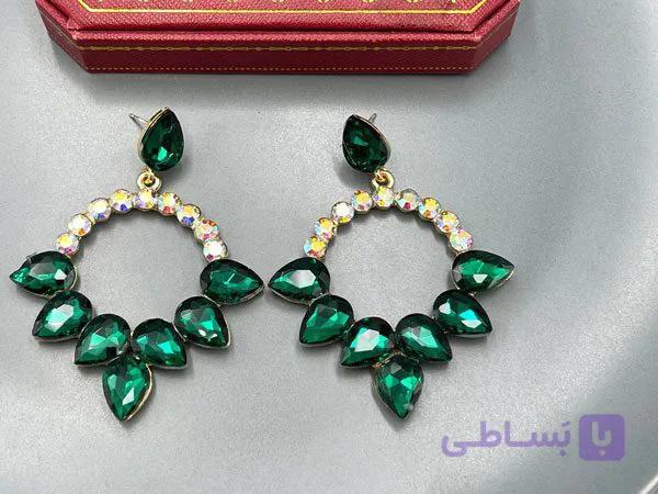 گوشواره طرح اشکی سبز — تصویر 1