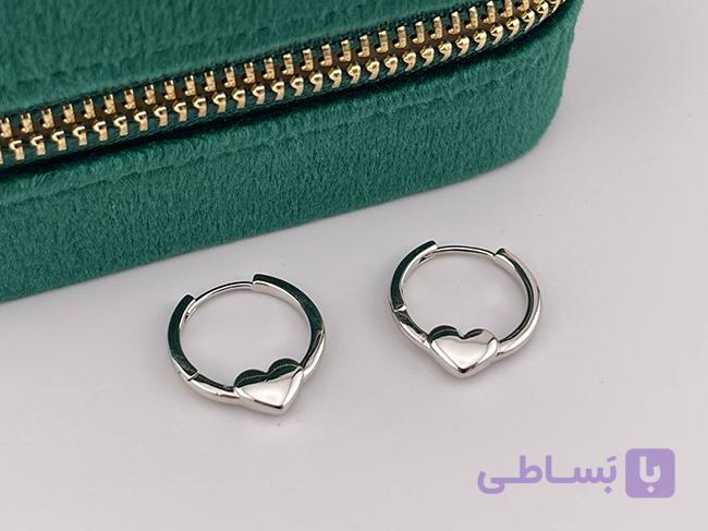 گوشواره قلبی حلقه ای نقره ای رنگ — تصویر 1