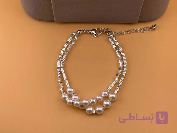 دستبند مرواریدی آبکاری نقره — تصویر 1