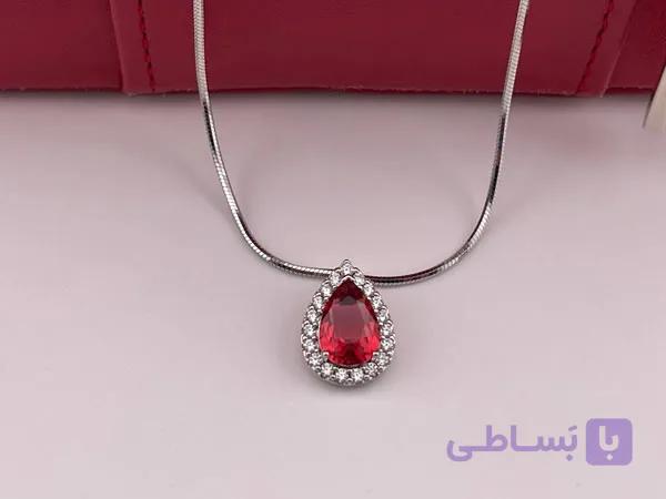 گردنبند ژوپینگ شیک نگین اشکی سرخ — تصویر 1