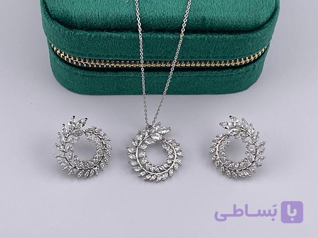 نیم ست گردنبند و گوشواره طرح برگ — تصویر 1
