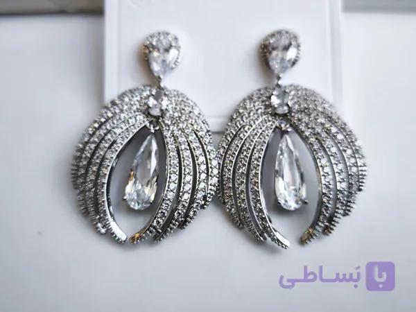 گوشواره تاج مجلسی تمام نگین کد 10749 — تصویر 1