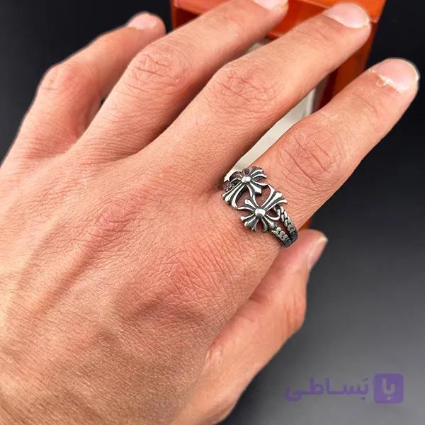 انگشتر مردانه مدل صلیب برجسته و حلقه ضخیم — تصویر 1