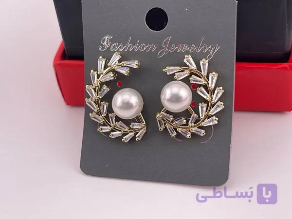 گوشواره زنانه طرح شاخه برگ و مروارید — تصویر 1