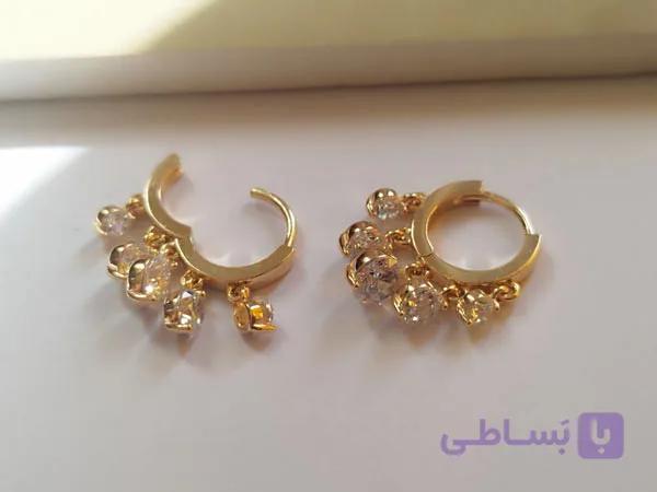 گوشواره ژوپینگ حلقه ای آویز نگینی — تصویر 1