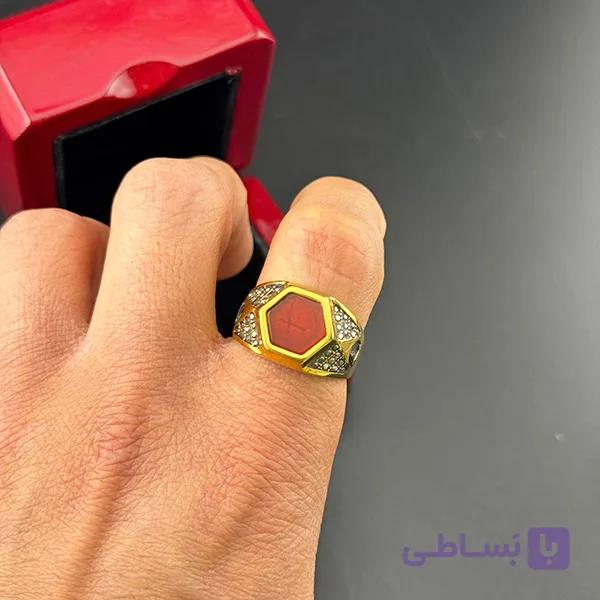 انگشتر مردانه با سنگ عقیق قرمز — تصویر 1