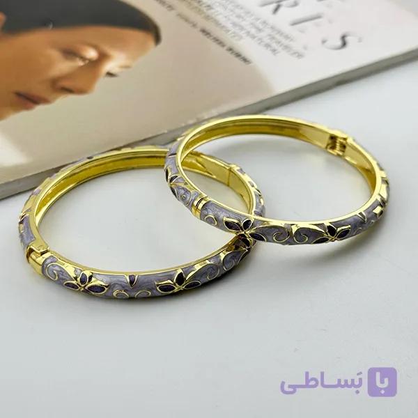 دستبند میناکاری طرح گل خاکستری مشکی — تصویر 1