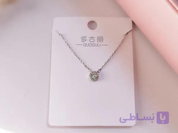 گردنبند نگین دایره ای نقره ای استیل — تصویر 1
