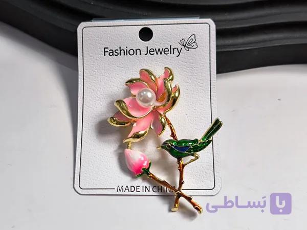 گل سینه دخترانه فانتزی طرح گل صورتی — تصویر 1