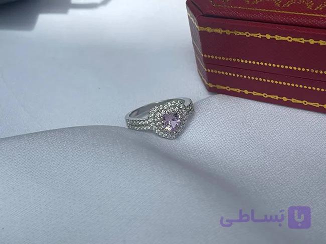 انگشتر جواهری قلب تک نگین صورتی — تصویر 1