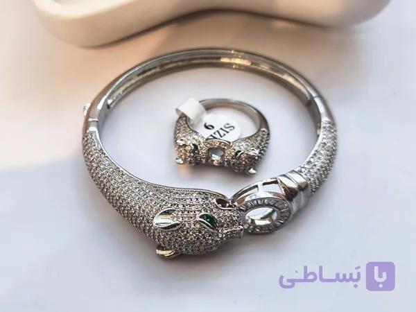نیم ست پنتر نگینی نقره ای — تصویر 1
