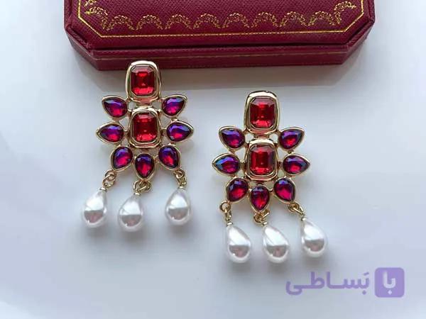 گوشواره خورشید با کریستال قرمز — تصویر 1