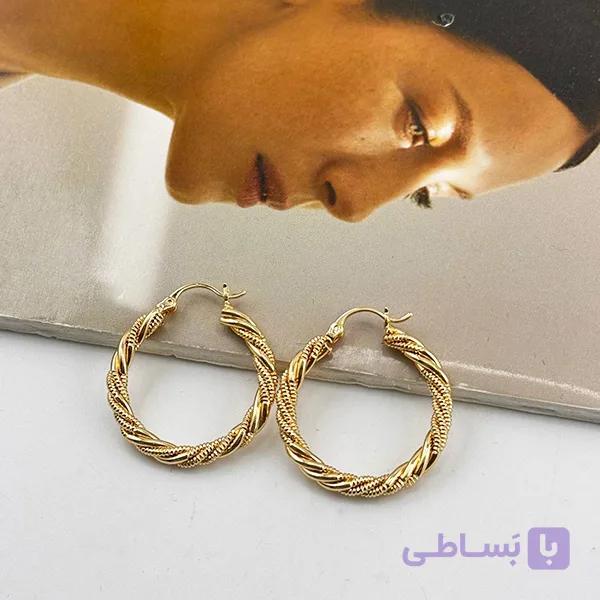 گوشواره طلایی حلقه ای بافت‌دار — تصویر 1