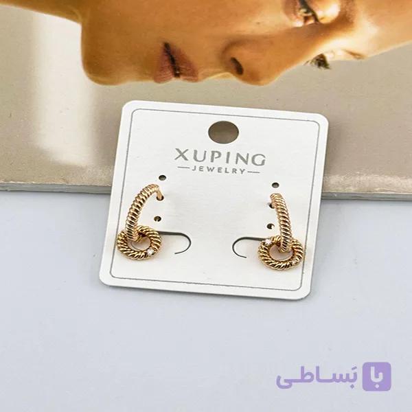 گوشواره طلایی ژوپینگ طرح طنابی نگین دار — تصویر 1
