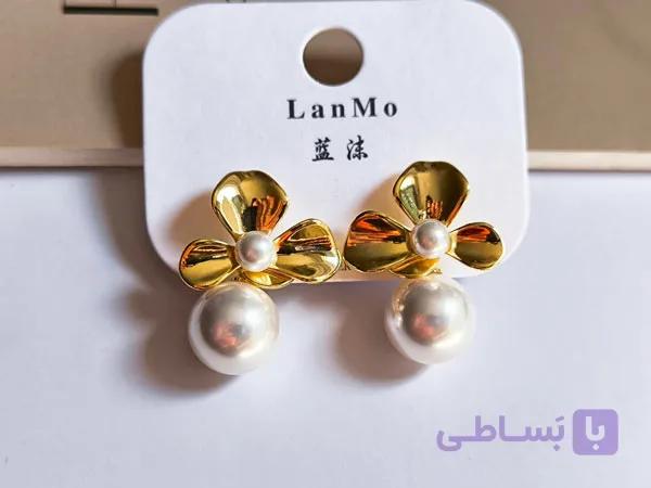 گوشواره مرواریدی طرح گل استیل — تصویر 1
