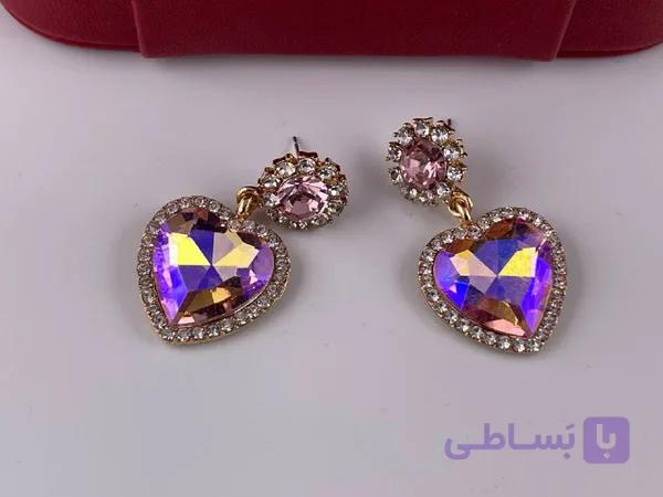 گوشواره دور نگین کریستال قلبی — تصویر 1