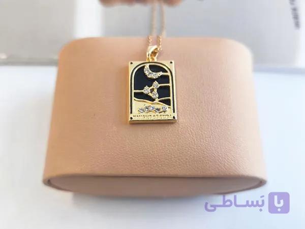 گردنبند کارت تاروت ماه نگینی طلایی کد 10994 — تصویر 1
