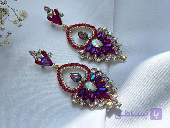 گوشواره مجلسی سرخابی کد GO209 — تصویر 1