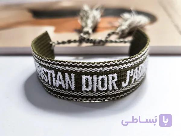 دستبند دیور نگینی سبز پارچه ای — تصویر 1