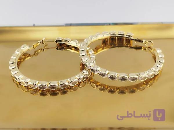گوشواره مجلسی طلایی دور نگین — تصویر 1