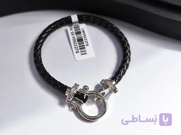 دستبند امگا چرم مشکی سگک نقره ای — تصویر 1