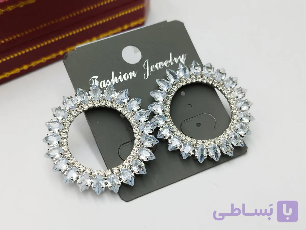 گوشواره زنانه مجلسی گرد فول نگین gh41