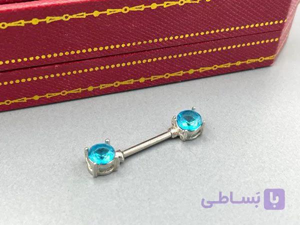 پیرسینگ نیپل با نگین های آبی — تصویر 1
