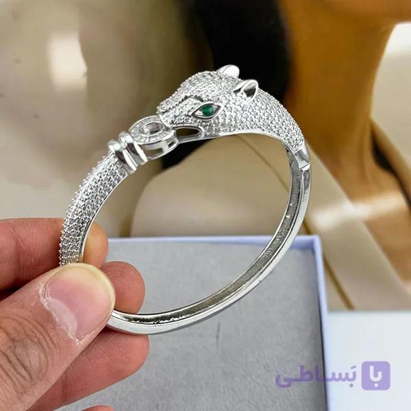 دستبند طرح پلنگ نگین‌دار با چشم سبز — تصویر 1