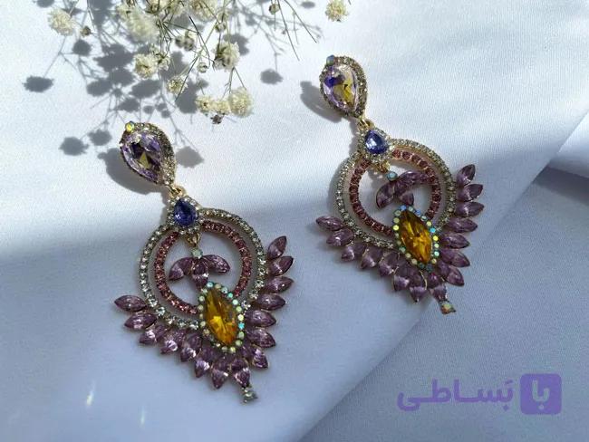 گوشواره مجلسی با کریستال های صورتی کد GO204 — تصویر 1