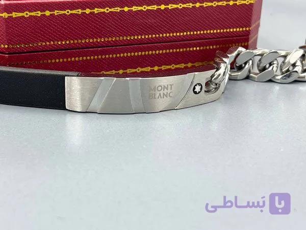 دستبند چرم و استیل کارتیر مون بلان در دو رنگ — تصویر 1